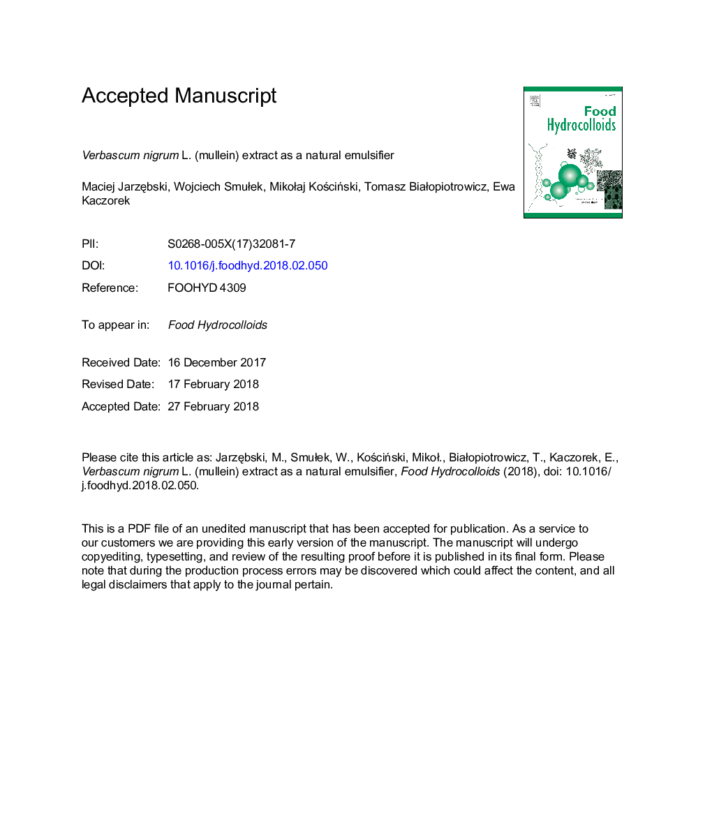 Verbascum nigrum L. (mullein) extract as a natural emulsifier