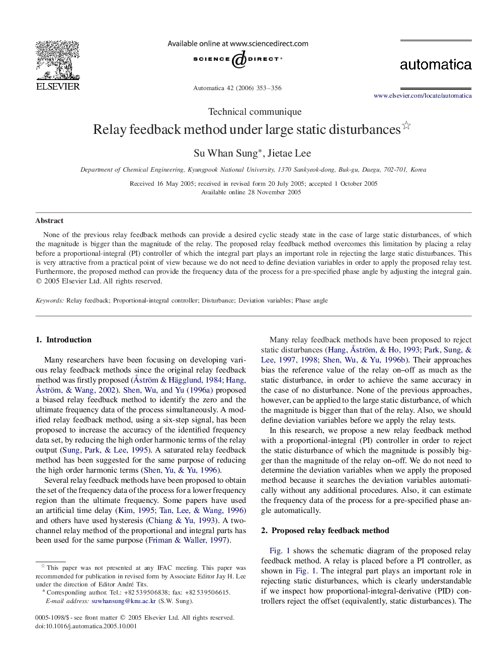 Relay feedback method under large static disturbances 