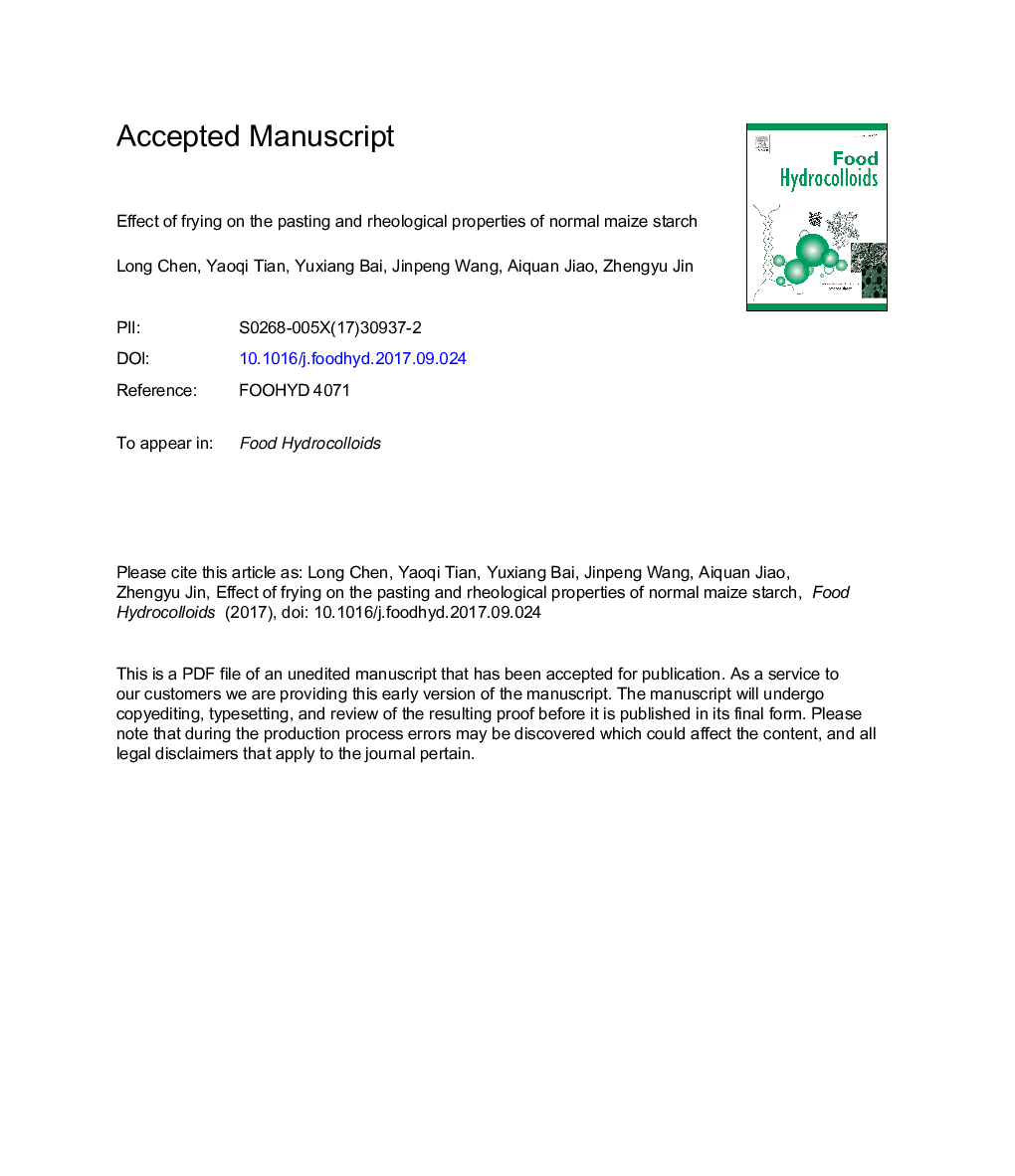 Effect of frying on the pasting and rheological properties of normal maize starch