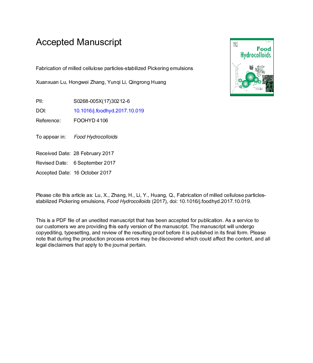 Fabrication of milled cellulose particles-stabilized Pickering emulsions