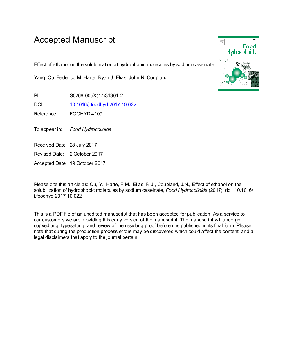 اثر اتانول بر حلالیت مولکول های هیدروفوب توسط کائزانات سدیم 