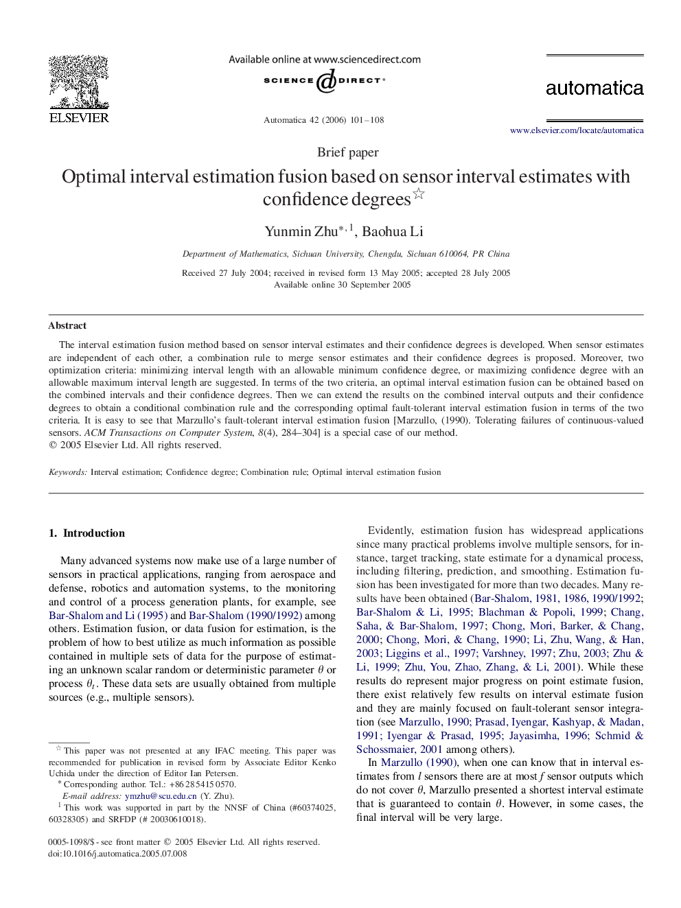 Optimal interval estimation fusion based on sensor interval estimates with confidence degrees 