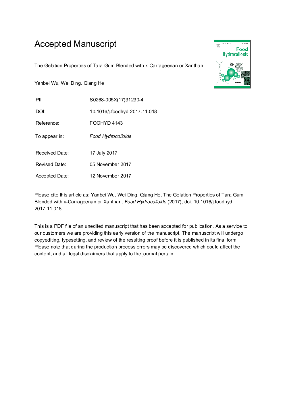 The gelation properties of tara gum blended with Îº-carrageenan or xanthan