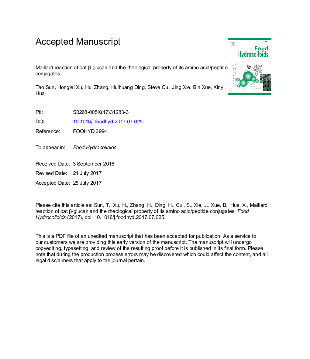 Maillard reaction of oat Î²-glucan and the rheological property of its amino acid/peptide conjugates