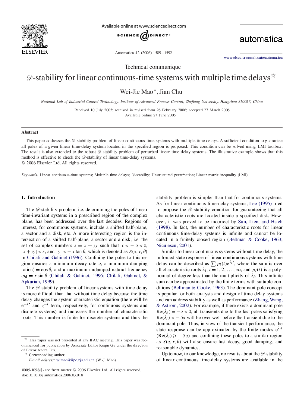 DD-stability for linear continuous-time systems with multiple time delays 