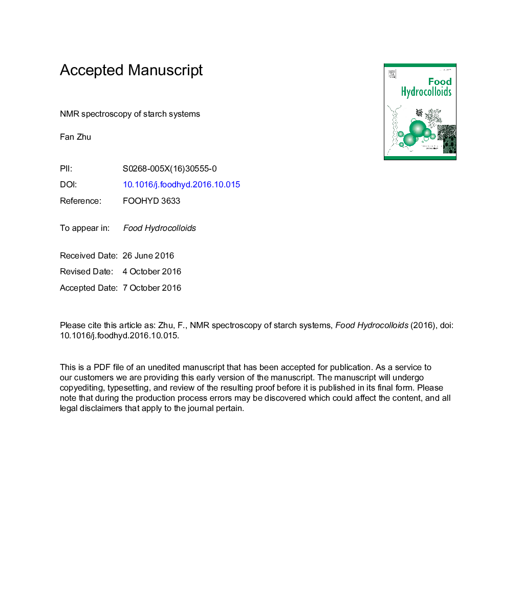 NMR spectroscopy of starch systems