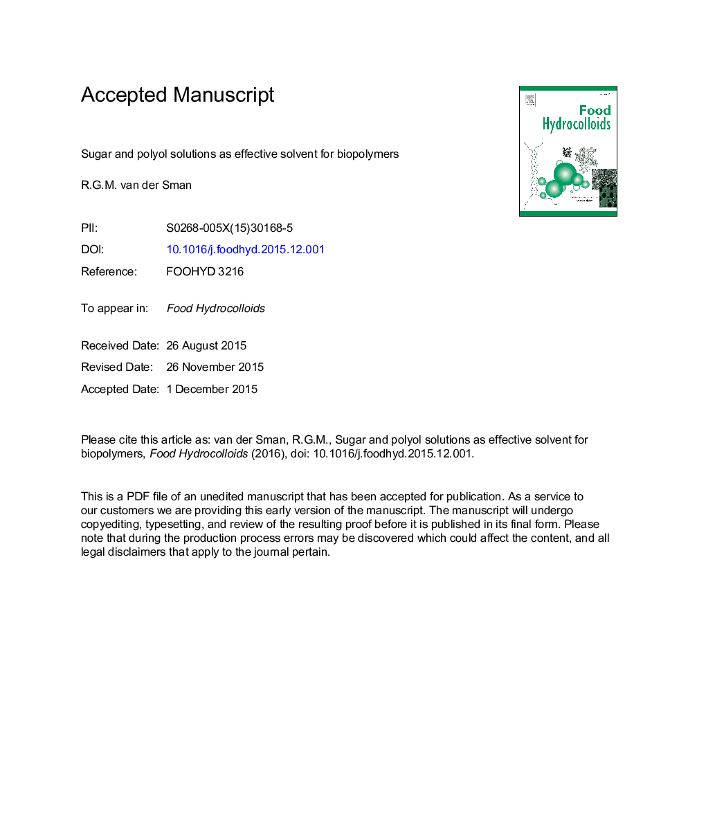 Sugar and polyol solutions as effective solvent for biopolymers