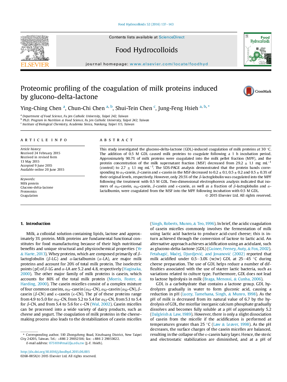 Proteomic profiling of the coagulation of milk proteins induced byÂ glucono-delta-lactone