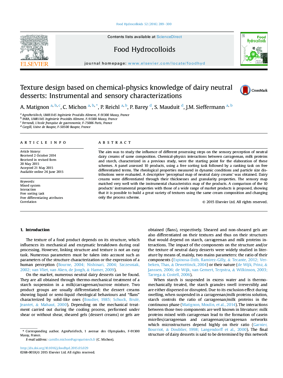 Texture design based on chemical-physics knowledge of dairy neutral desserts: Instrumental and sensory characterizations