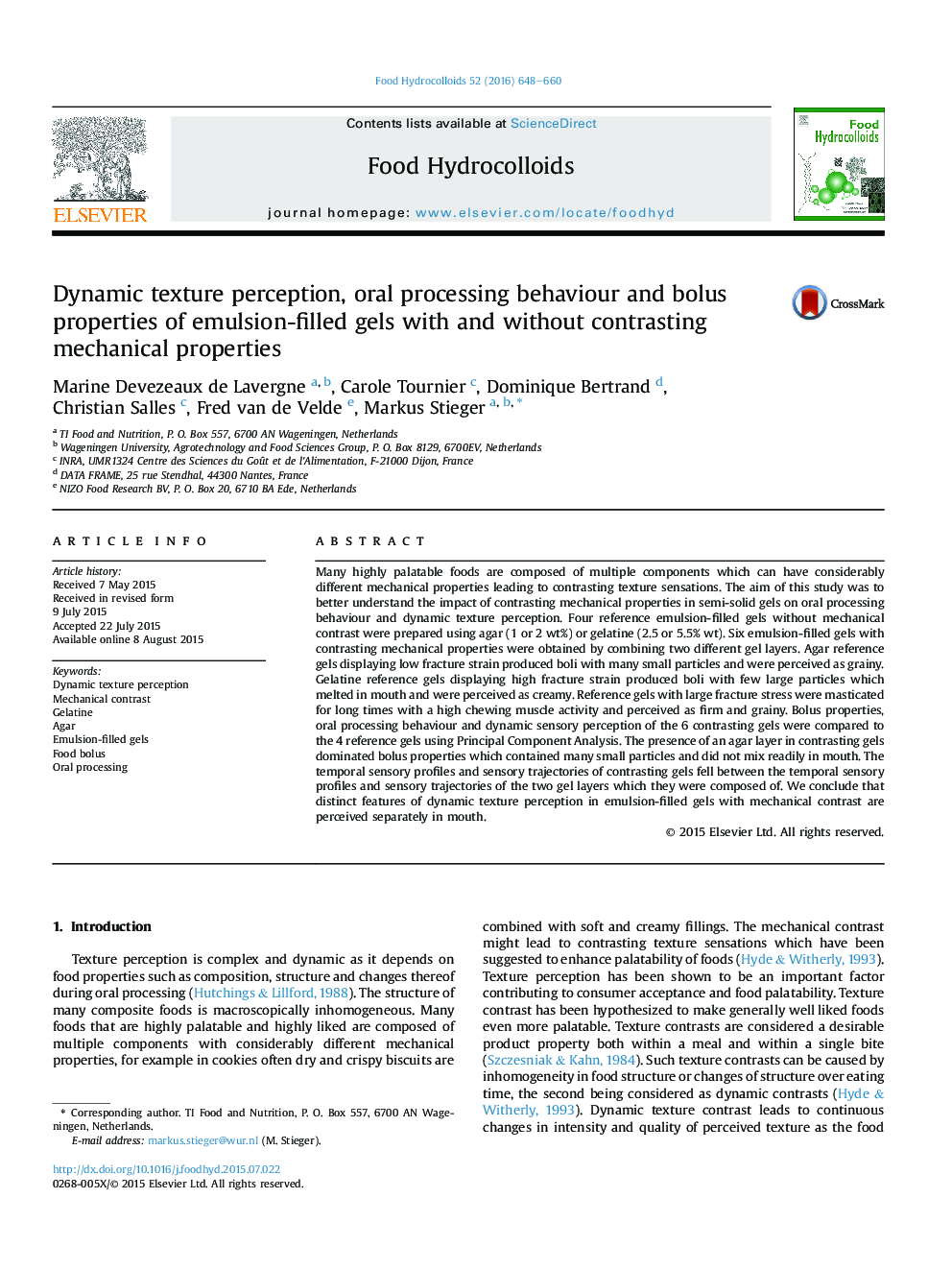 Dynamic texture perception, oral processing behaviour and bolus properties of emulsion-filled gels with and without contrasting mechanical properties