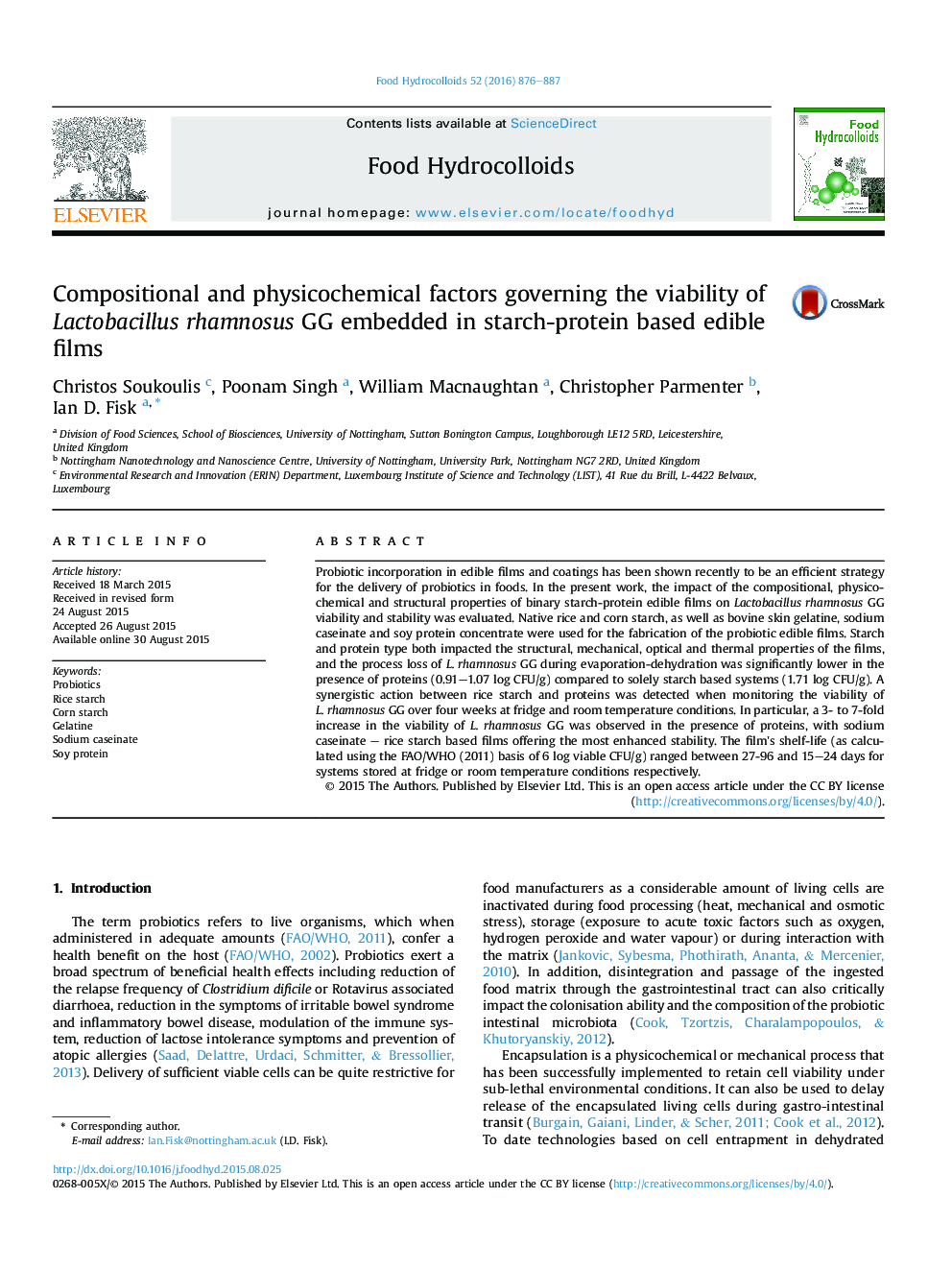 Compositional and physicochemical factors governing the viability of Lactobacillus rhamnosus GG embedded in starch-protein based edible films