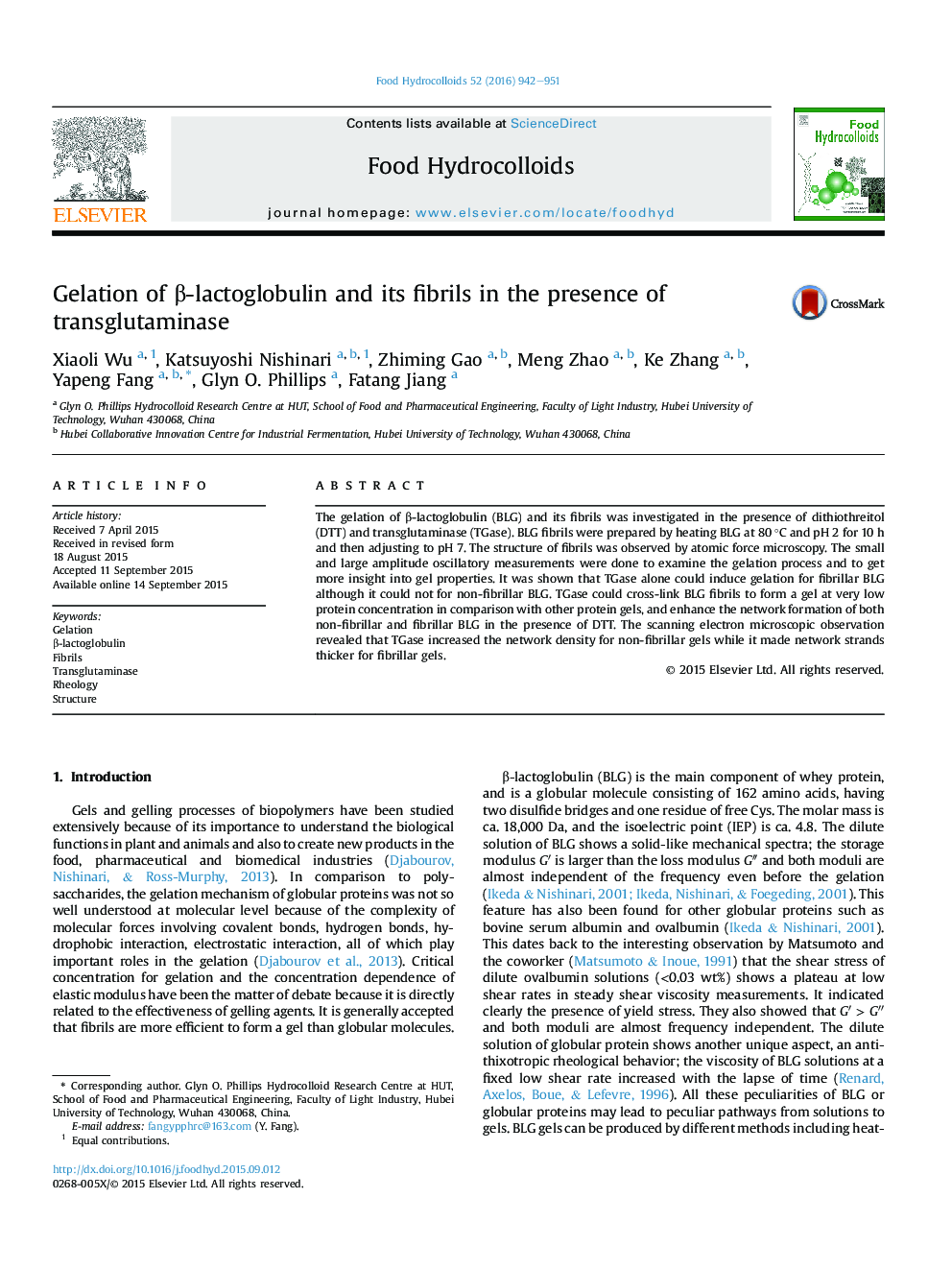 Gelation of Î²-lactoglobulin and its fibrils in the presence of transglutaminase