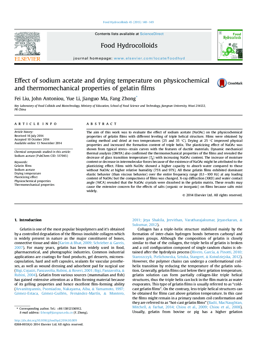 Effect of sodium acetate and drying temperature on physicochemical and thermomechanical properties of gelatin films