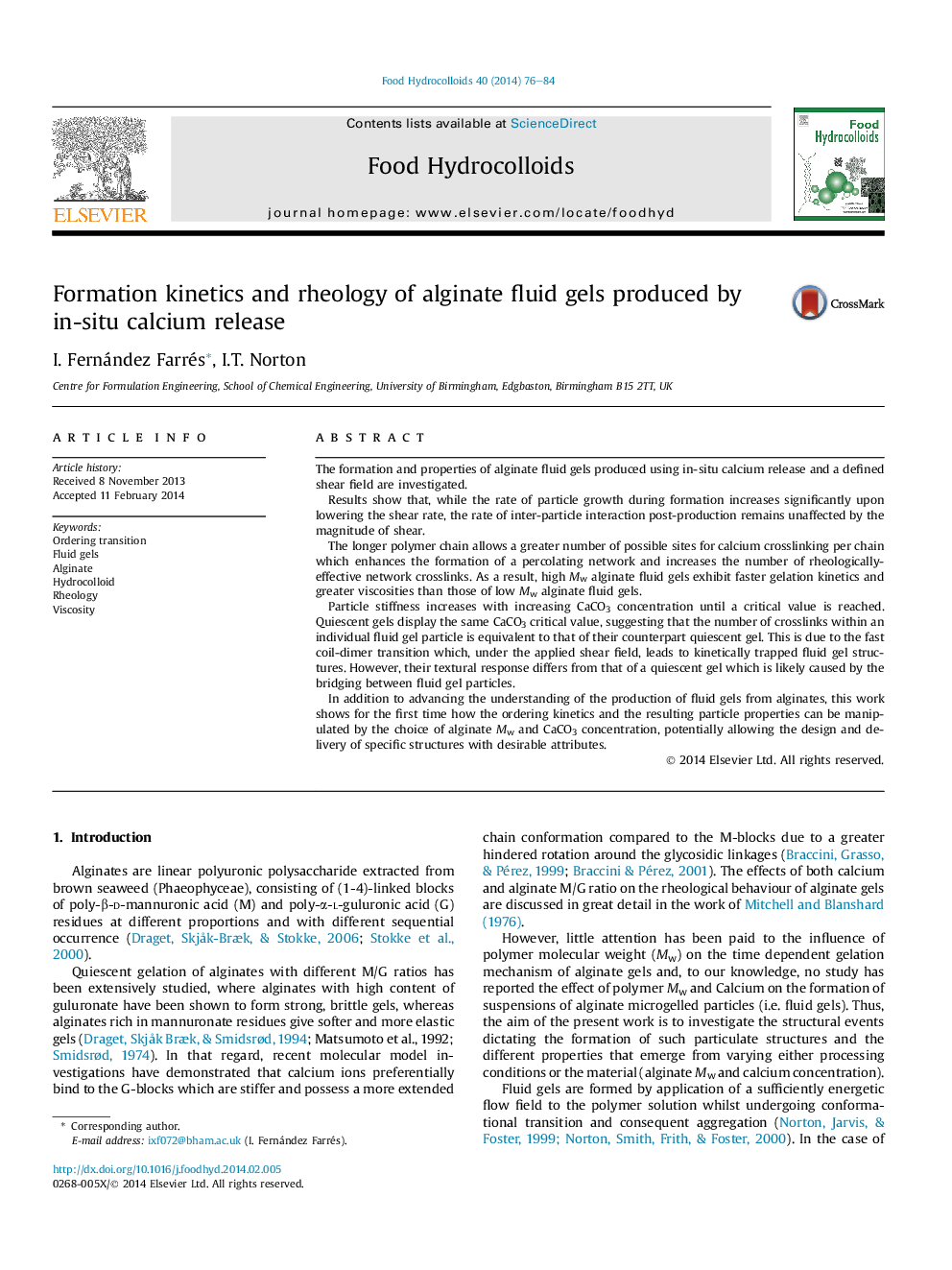 Formation kinetics and rheology of alginate fluid gels produced by in-situ calcium release