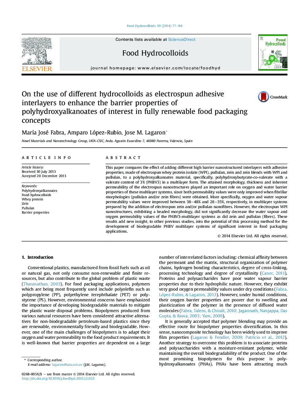 On the use of different hydrocolloids as electrospun adhesive interlayers to enhance the barrier properties of polyhydroxyalkanoates of interest in fully renewable food packaging concepts