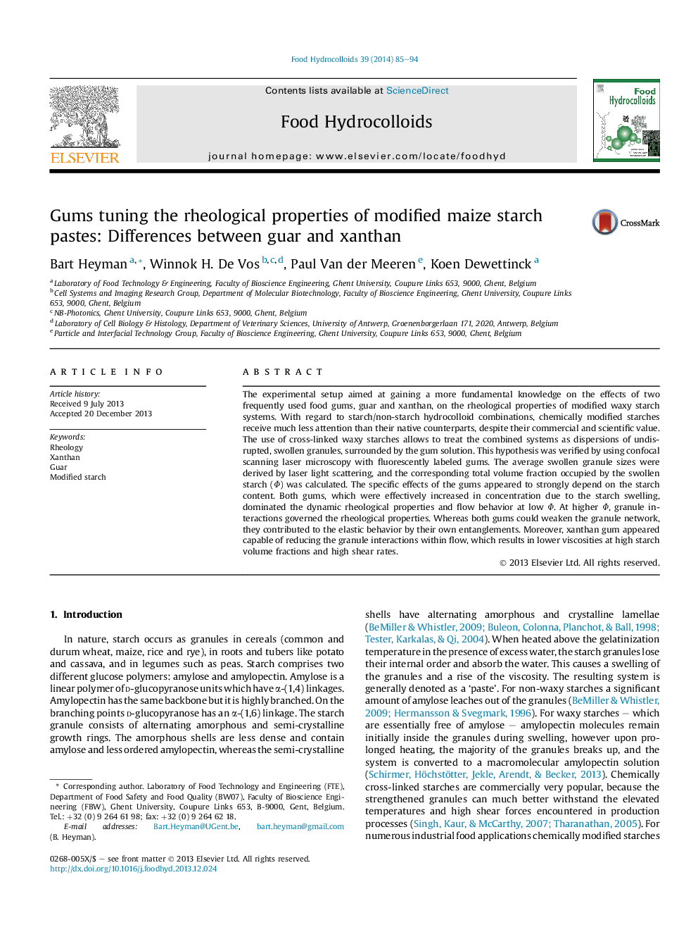 Gums tuning the rheological properties of modified maize starch pastes: Differences between guar and xanthan