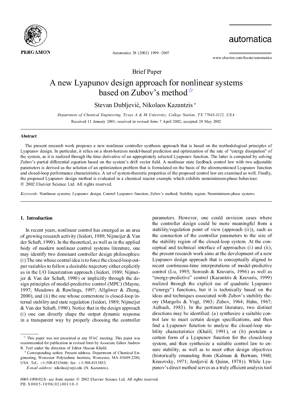 A new Lyapunov design approach for nonlinear systems based on Zubov's method 