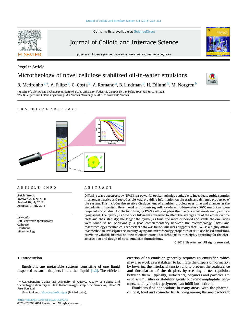 Microrheology of novel cellulose stabilized oil-in-water emulsions