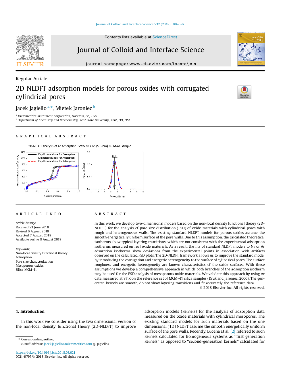 2D-NLDFT adsorption models for porous oxides with corrugated cylindrical pores