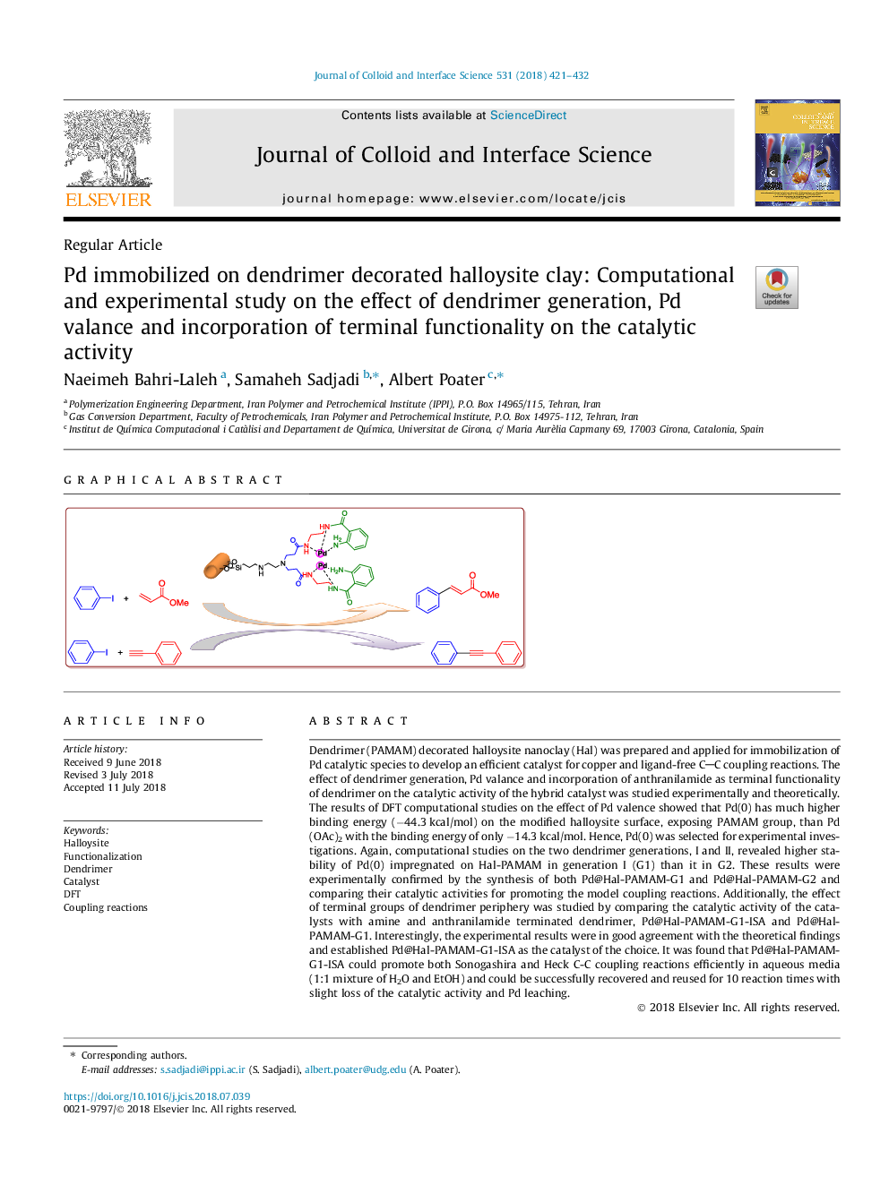 Pd immobilized on dendrimer decorated halloysite clay: Computational and experimental study on the effect of dendrimer generation, Pd valance and incorporation of terminal functionality on the catalytic activity