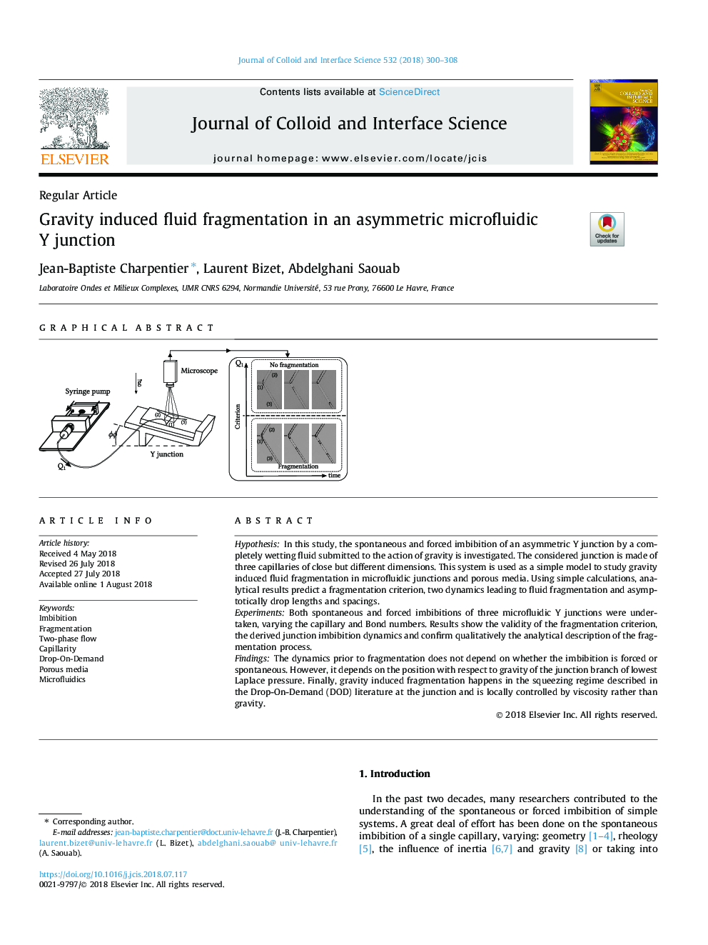 Gravity induced fluid fragmentation in an asymmetric microfluidic Y junction