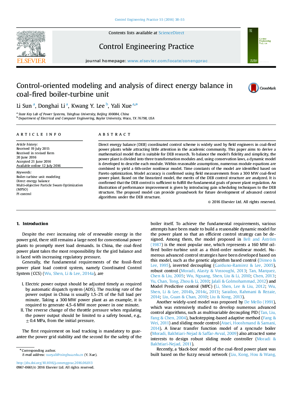 Control-oriented modeling and analysis of direct energy balance in coal-fired boiler-turbine unit