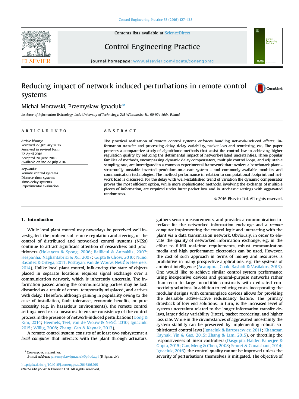 Reducing impact of network induced perturbations in remote control systems