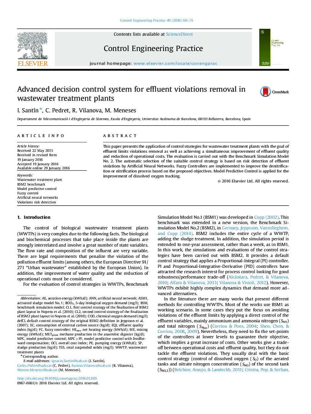 Advanced decision control system for effluent violations removal in wastewater treatment plants