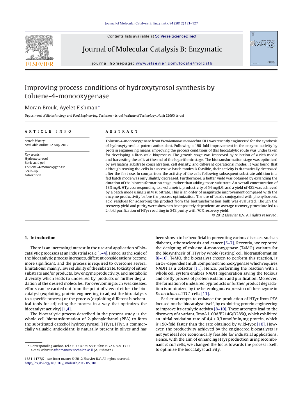 Improving process conditions of hydroxytyrosol synthesis by toluene-4-monooxygenase