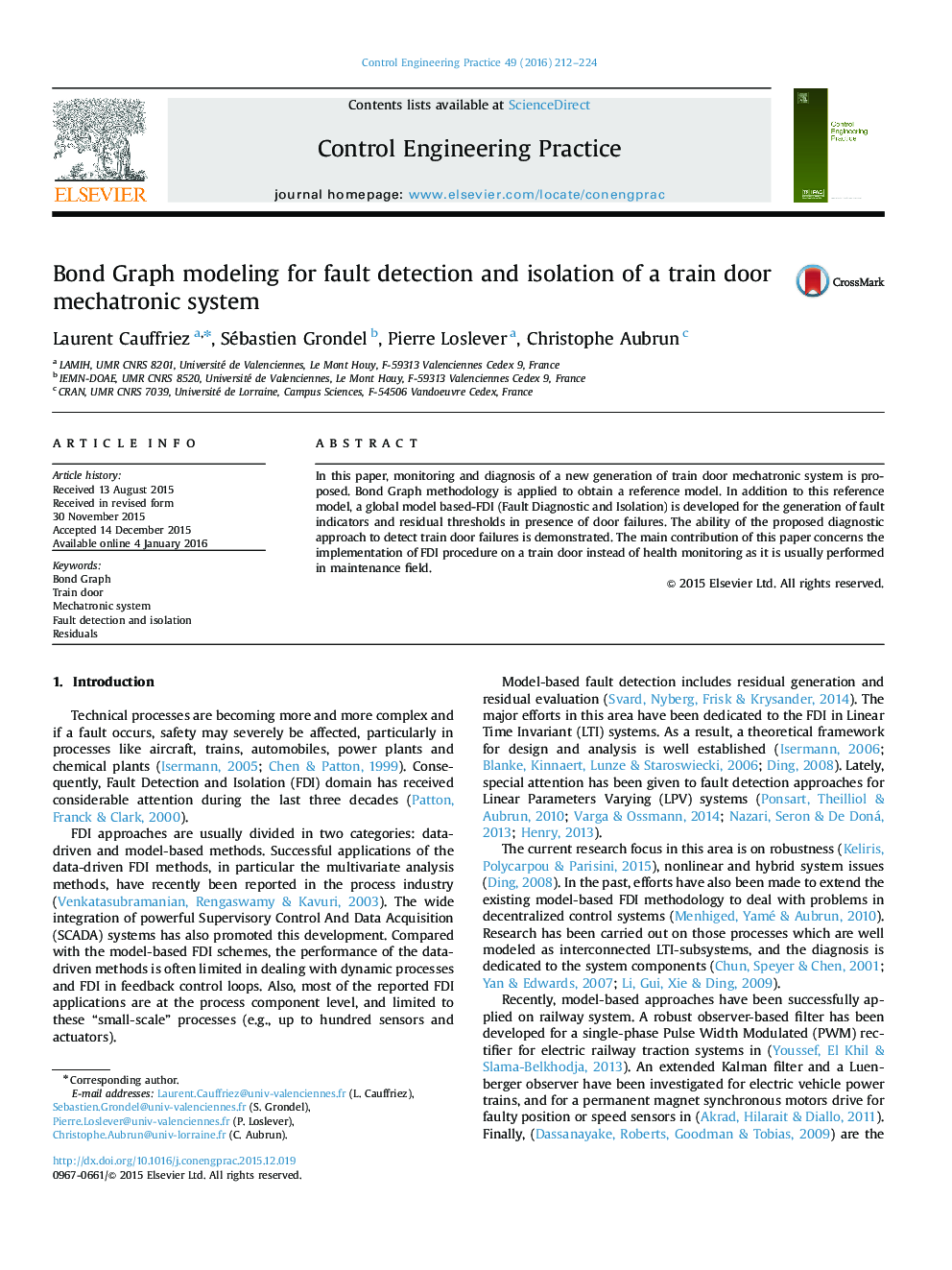 Bond Graph modeling for fault detection and isolation of a train door mechatronic system