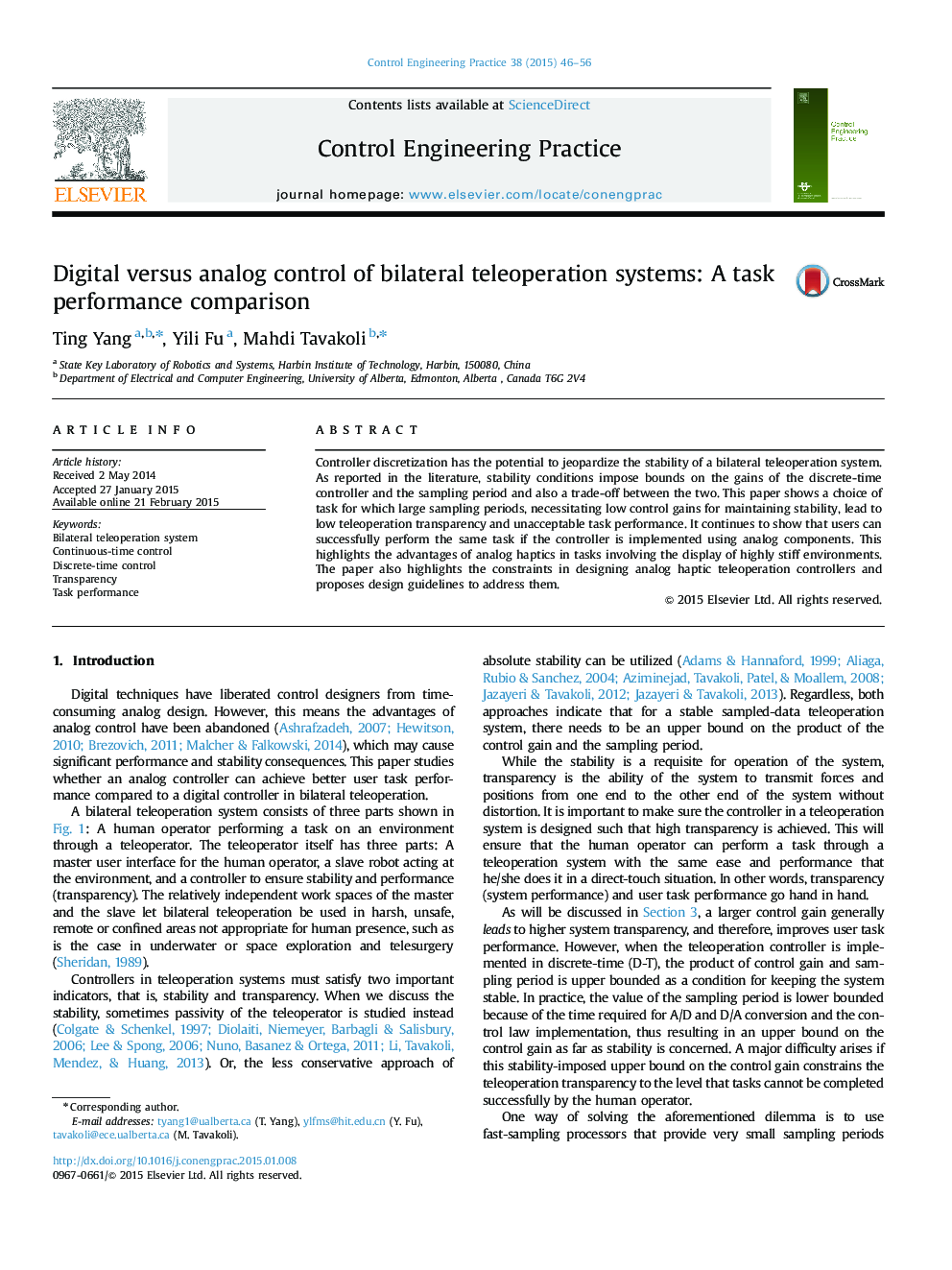 Digital versus analog control of bilateral teleoperation systems: A task performance comparison