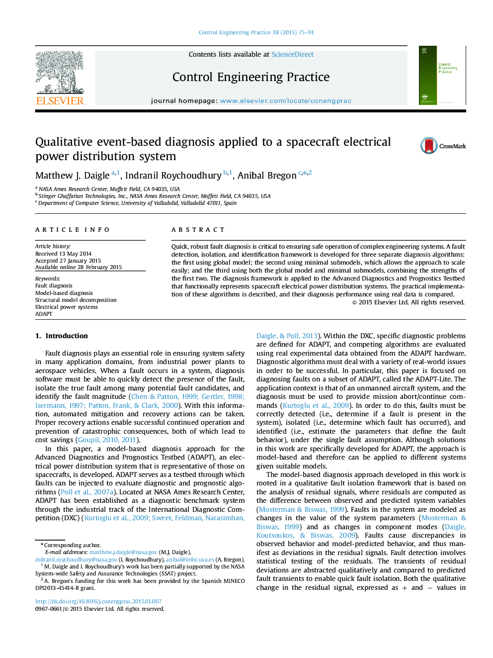 Qualitative event-based diagnosis applied to a spacecraft electrical power distribution system