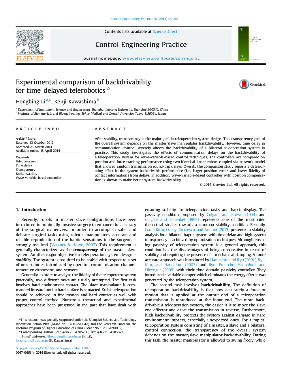 Experimental comparison of backdrivability for time-delayed telerobotics 