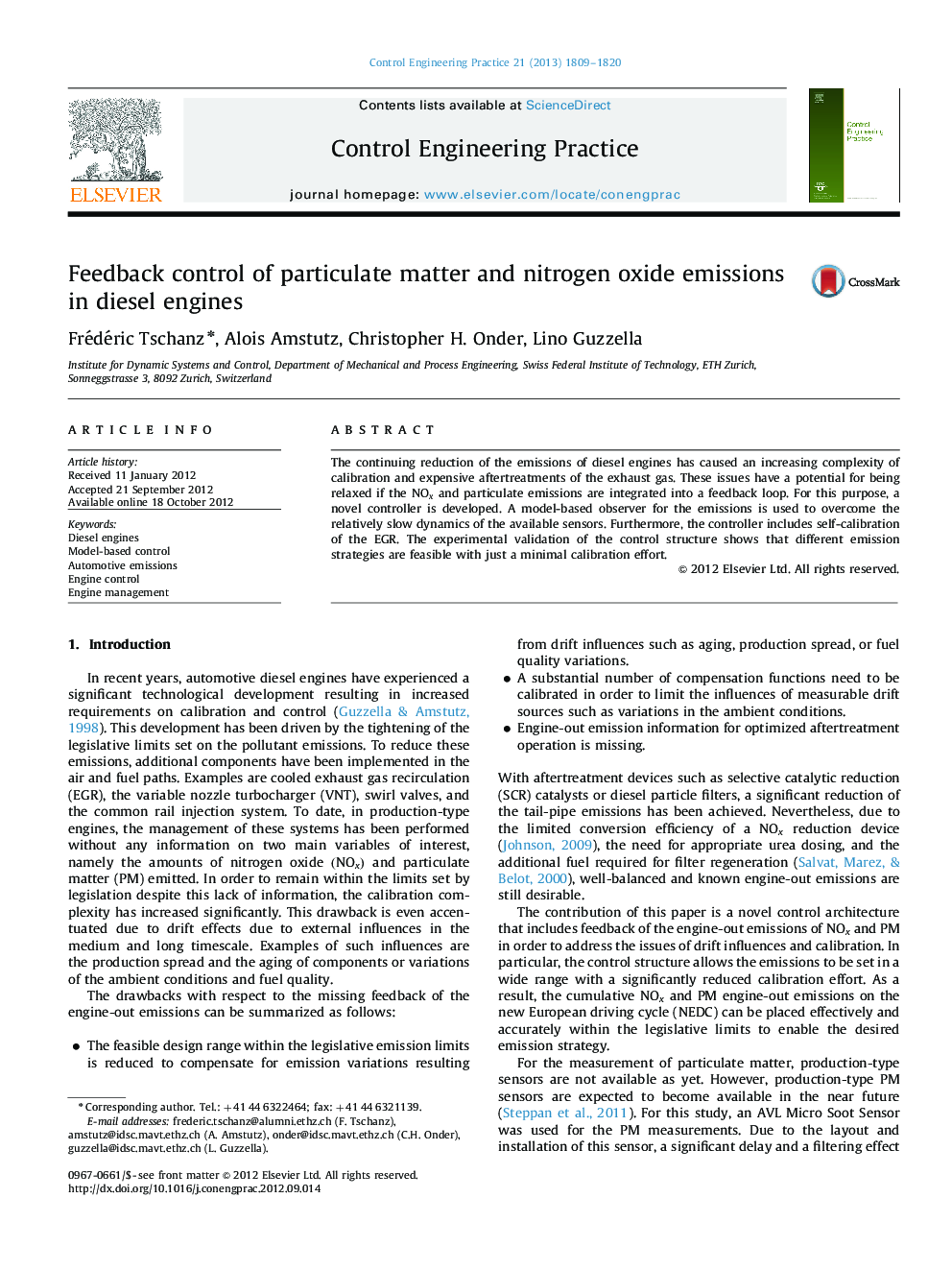 Feedback control of particulate matter and nitrogen oxide emissions in diesel engines