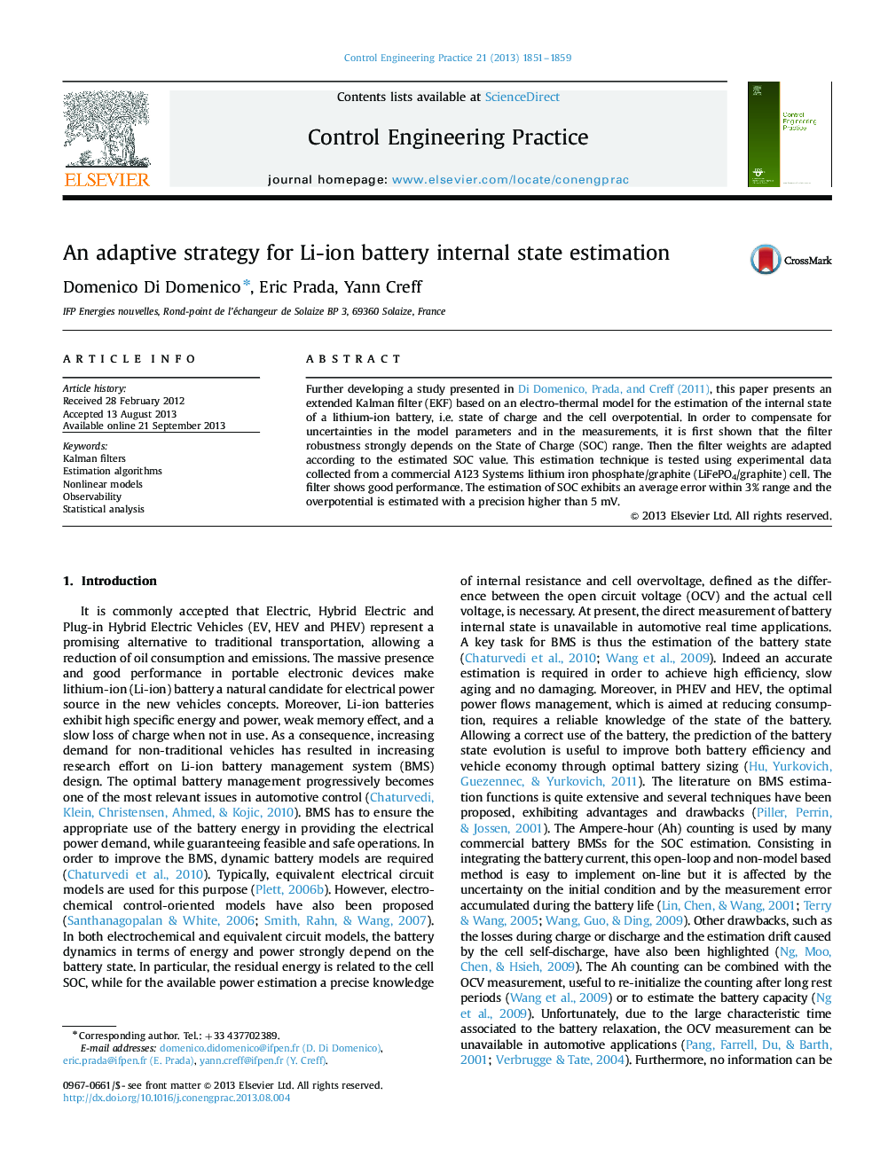 An adaptive strategy for Li-ion battery internal state estimation