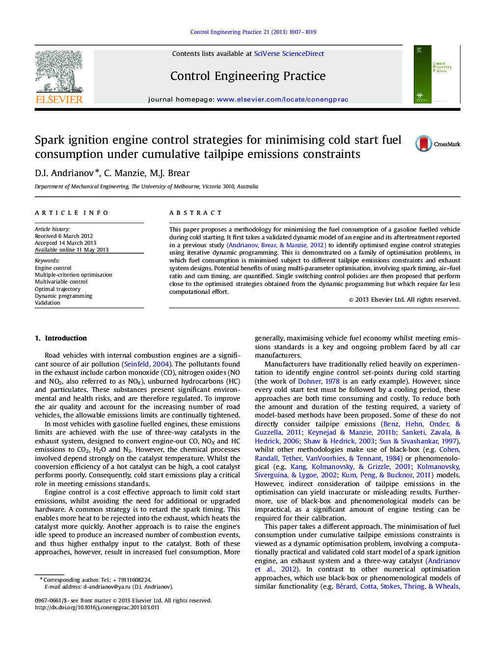 Spark ignition engine control strategies for minimising cold start fuel consumption under cumulative tailpipe emissions constraints