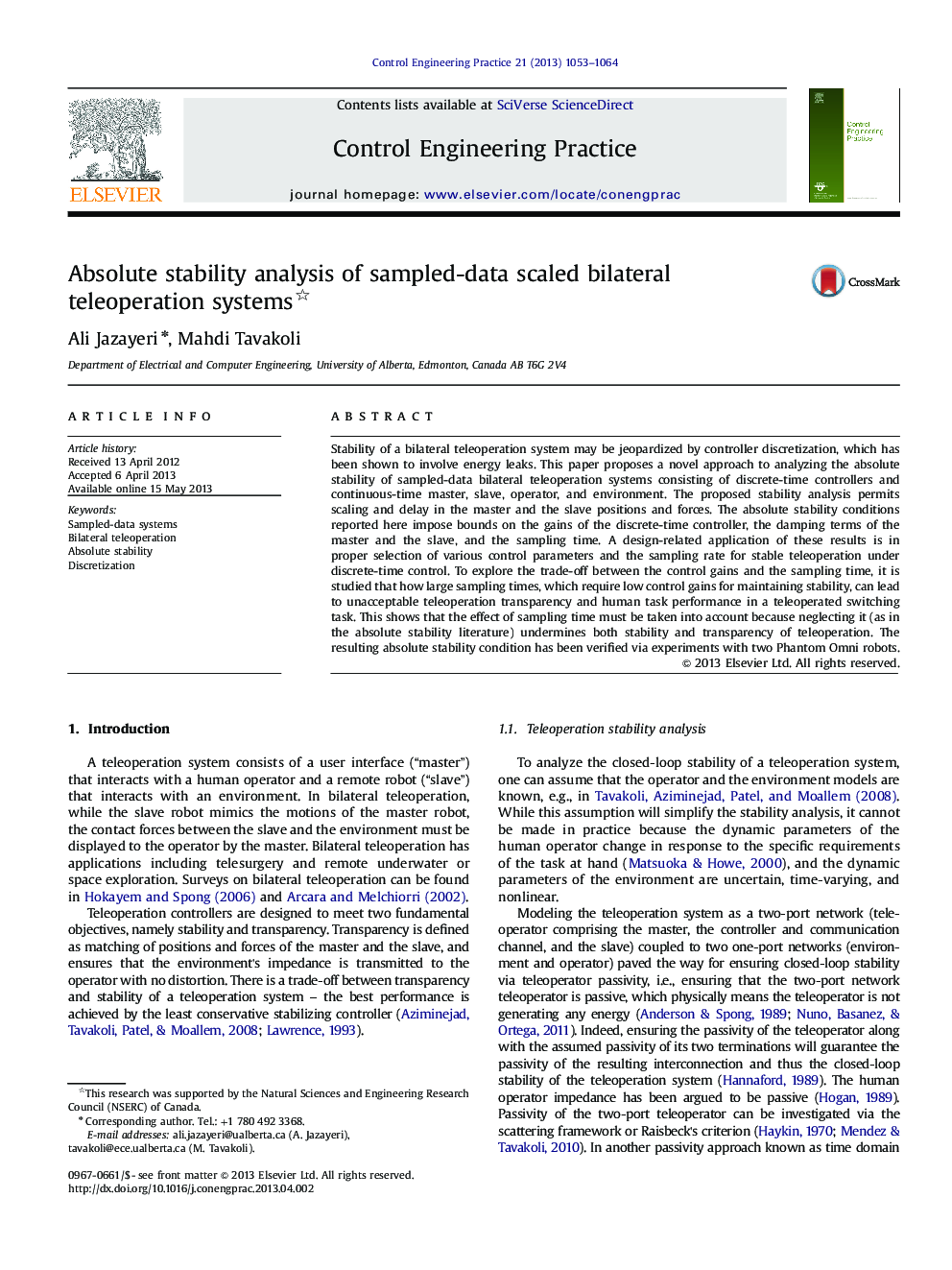 Absolute stability analysis of sampled-data scaled bilateral teleoperation systems 