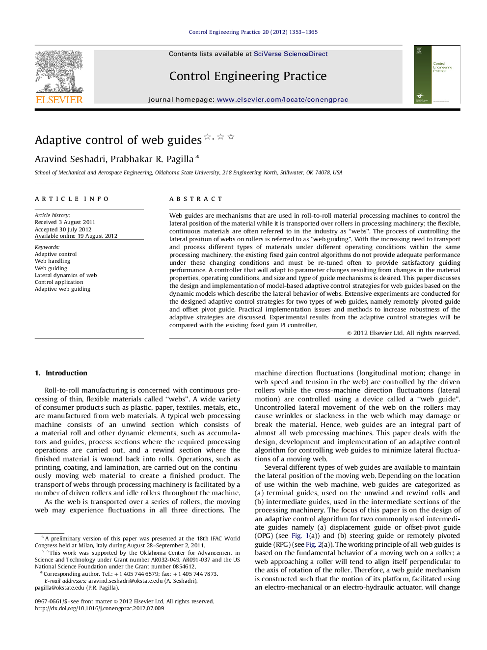 Adaptive control of web guides 