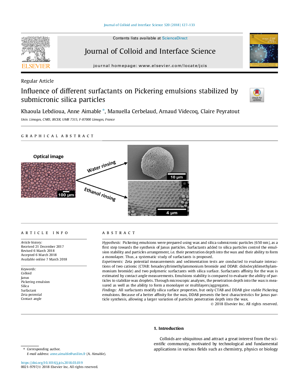 Influence of different surfactants on Pickering emulsions stabilized by submicronic silica particles