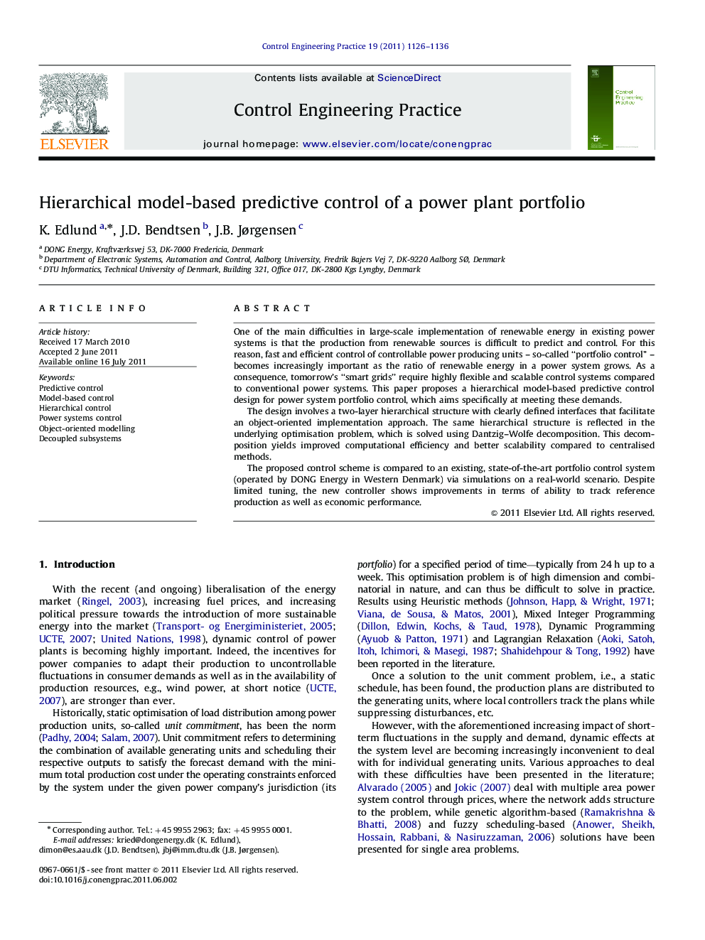 Hierarchical model-based predictive control of a power plant portfolio