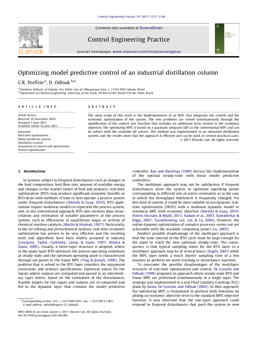 Optimizing model predictive control of an industrial distillation column