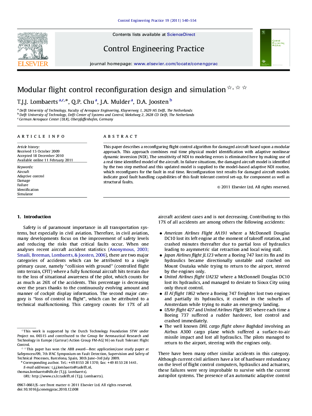 عکس صفحه اول مقاله: Modular flight control reconfiguration design and simulation Modular flight control reconfiguration design and simulation