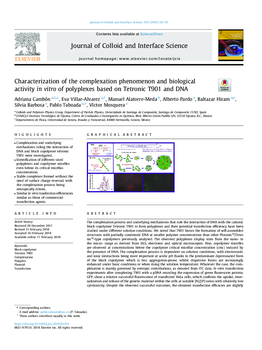 Characterization of the complexation phenomenon and biological activity in vitro of polyplexes based on Tetronic T901 and DNA