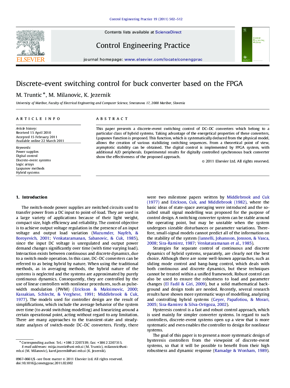 Discrete-event switching control for buck converter based on the FPGA