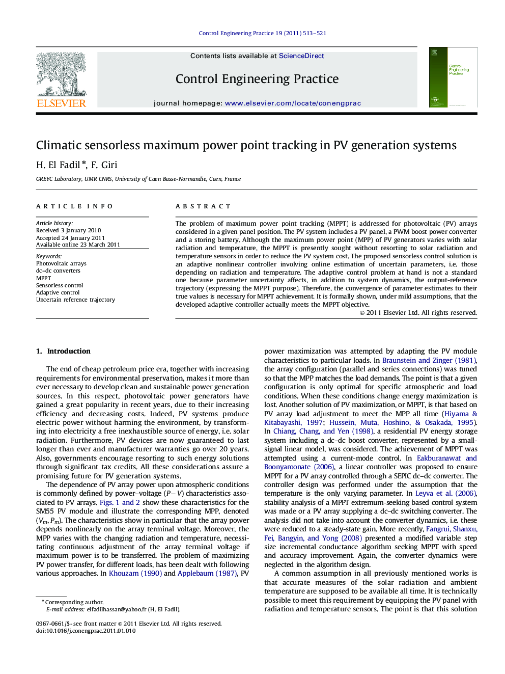 Climatic sensorless maximum power point tracking in PV generation systems