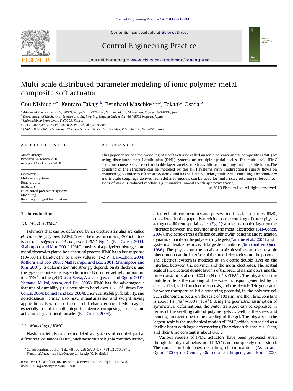 Multi-scale distributed parameter modeling of ionic polymer-metal composite soft actuator