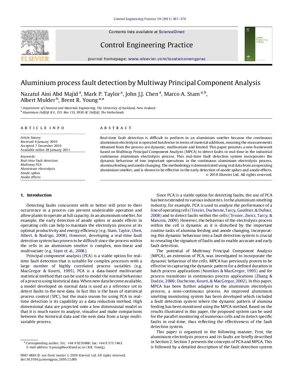 Aluminium process fault detection by Multiway Principal Component Analysis