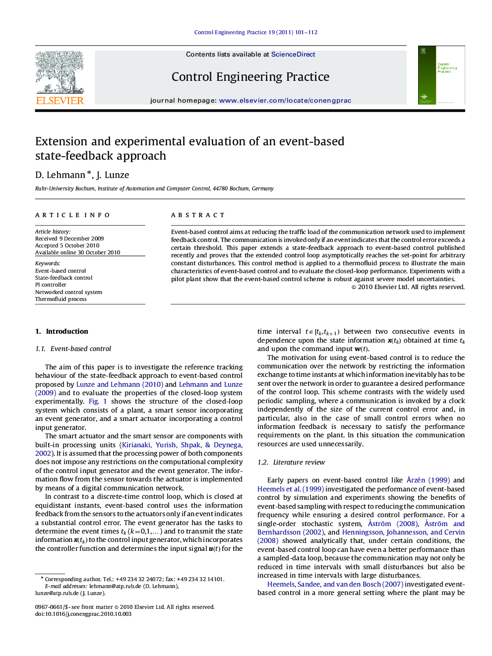 Extension and experimental evaluation of an event-based state-feedback approach