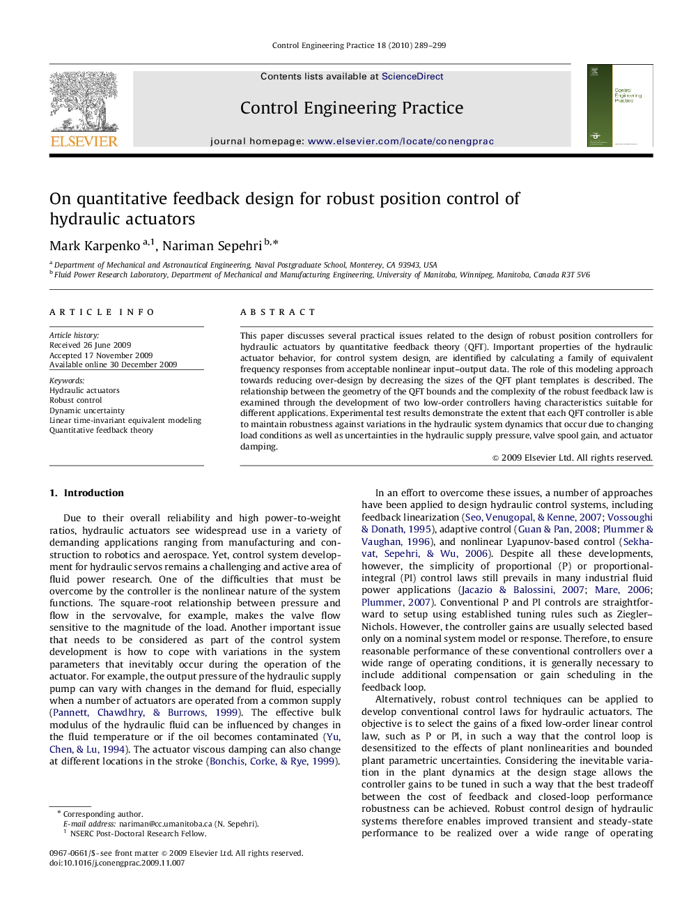 On quantitative feedback design for robust position control of hydraulic actuators