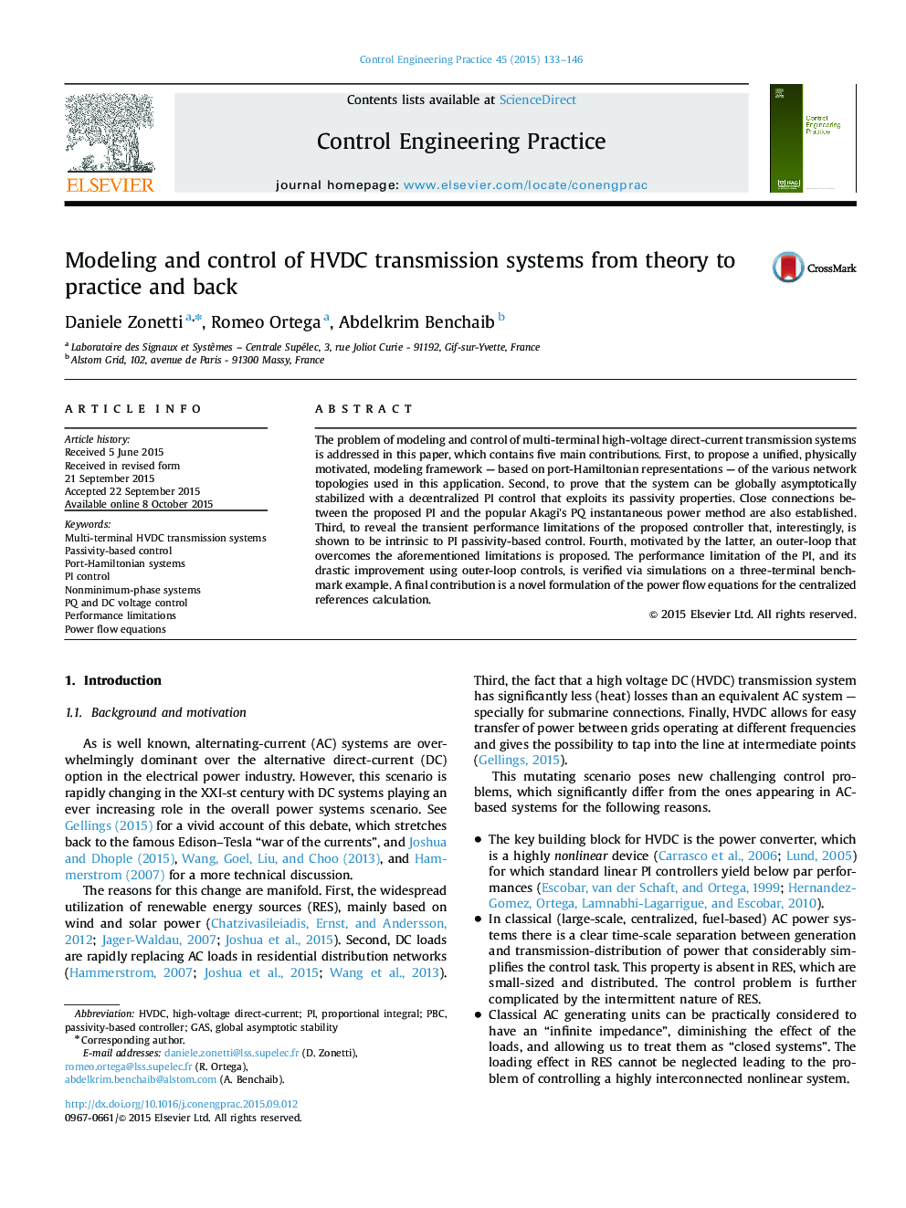 Modeling and control of HVDC transmission systems from theory to practice and back